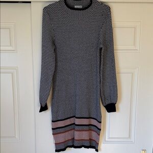 Robbie Bee Black and Rust Zigzag Knit Long-Sleeve Dress